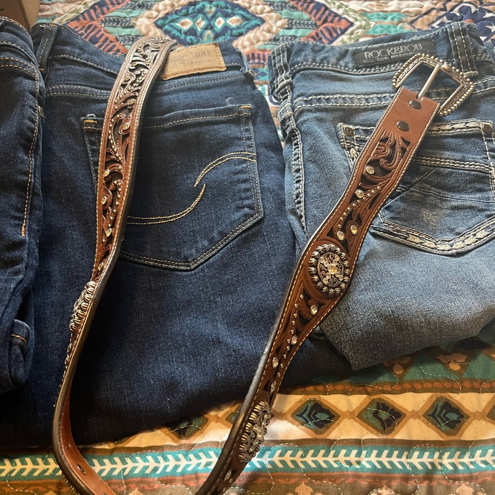 Rock Revival Jeans with Brown Leather Belt